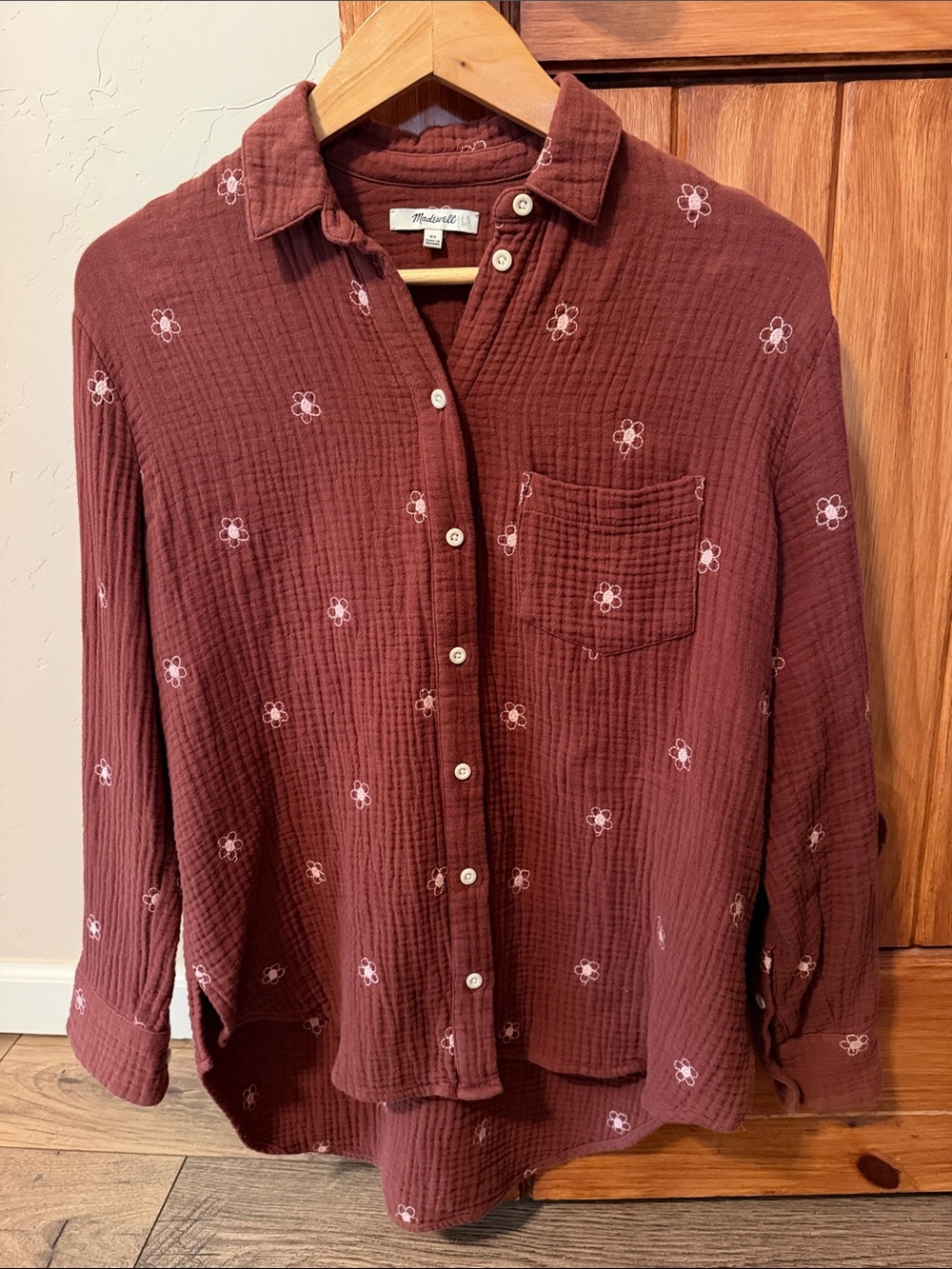 Madewell Francis Embroidered Double Gauze Shirt Mulberry Floral Button Boho XS